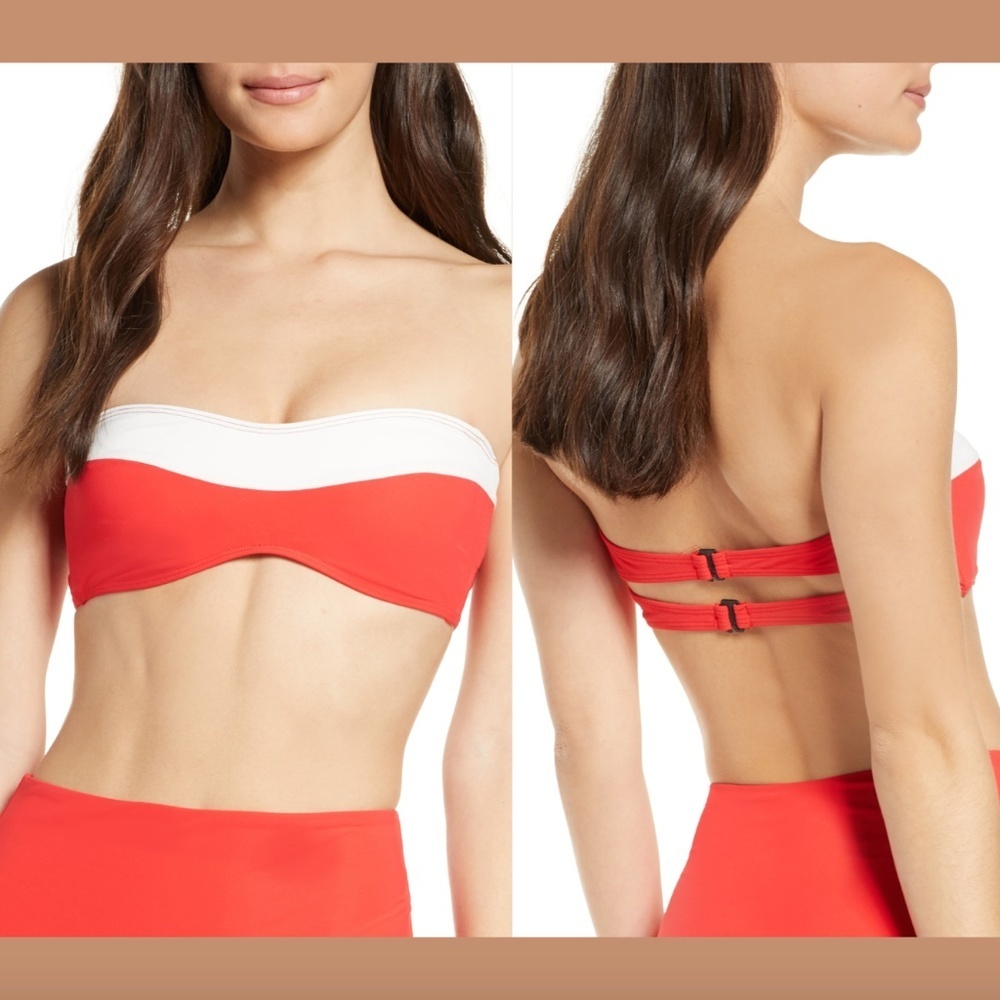 NEW $195 Flagpole Lily Convertible Bandeau Bikini Top Cherry/Pearl [ SZ M‎ ]